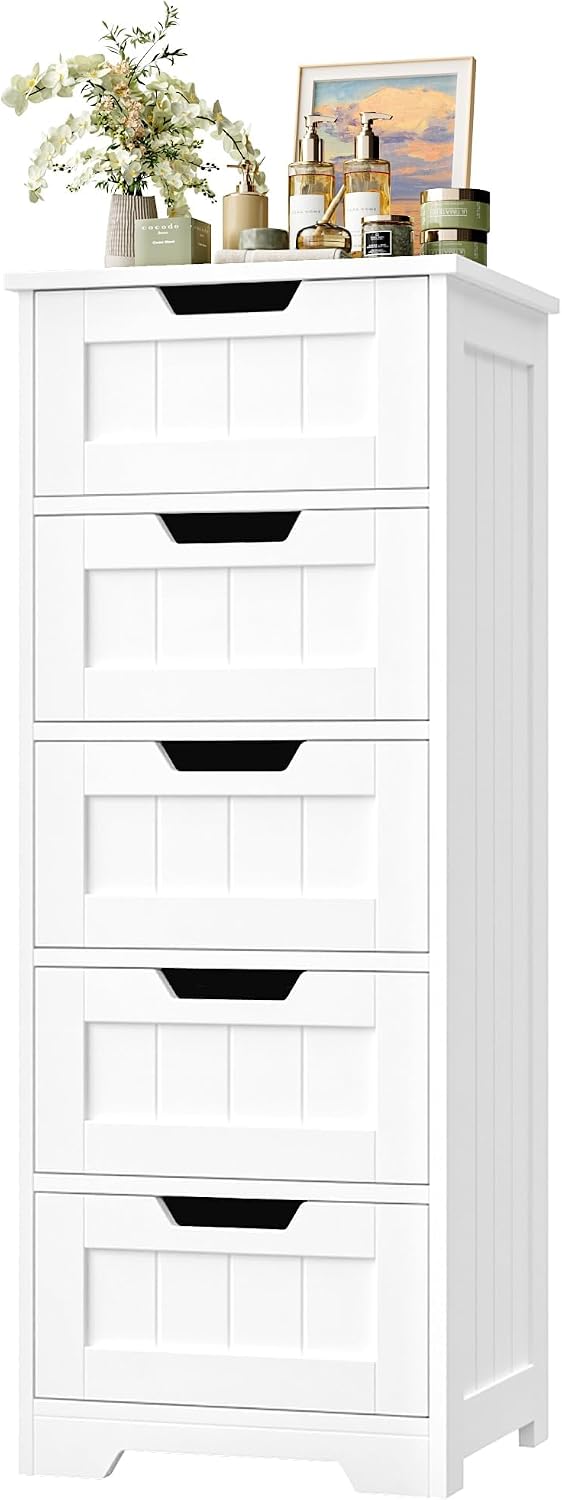 Home Bathroom Organizer - Freistehender Badezimmer-Aufbewahrungsschrank, Holz-Bodenorganizer mit fünf Schubladen,