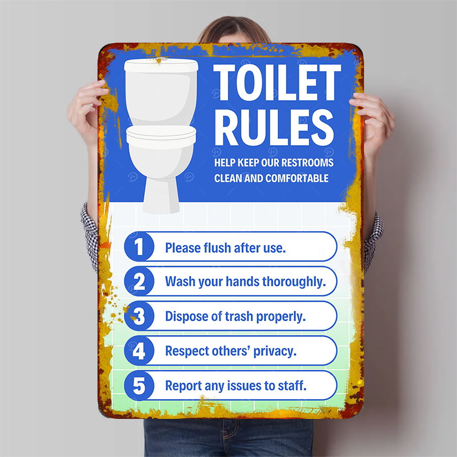 Home Bathroom Etiquette - Benutzerdefinierte Toilettenregeln Metallschild Badezimmer Wanddekoration Toilette