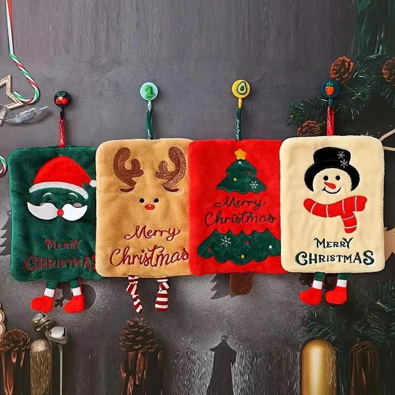 Home Bathroom Towels - Weihnachtliches Hängendes Handtuch Niedlicher Weihnachtsmann Schneemann