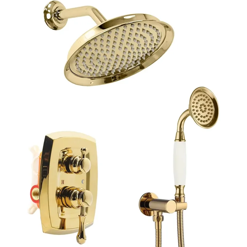 Shower Head Rain - Antike Duscharmaturen-Sets, Komplettes 9-Zoll-Vintage-Regenduschkopf-Set mit Handbrause,