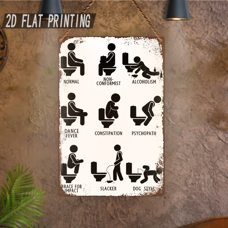 Home Bathroom Etiquette - Vintage Metallschild „Lustige Toilettenhaltungen-Diagramm“, Humorvolle Badezimmer-Etikette