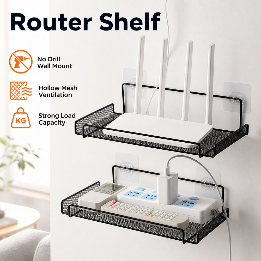 Home Bathroom Organizer - Edelstahl-Wandregal für Router, ohne Bohren, WLAN-Aufbewahrungsorganizer,
