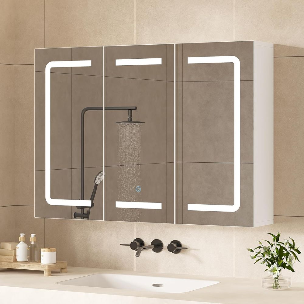 Home Bathroom Organizer - Medizinschrank-Organizer mit Spiegel, Beleuchteter Badezimmer-Medizinschrank mit
