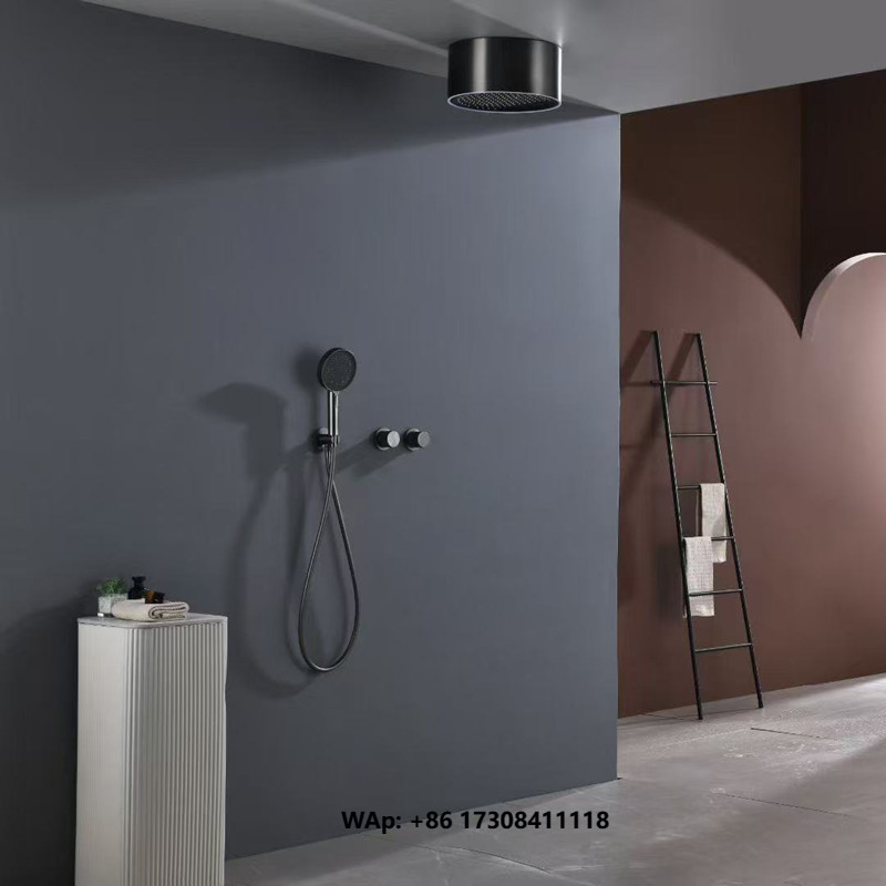Shower Head Rain - Mattschwarzes LED-Licht-Duschsystem, Unterputz-Duscharmatur mit Drehbarem Massagedüsenkopf,