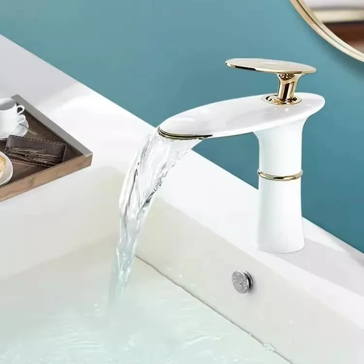 Home Hardware Bathroom Faucets - Wasserfall-Waschtischarmatur Weiß-Gold Warm-Kalt-Mischer Waschbeckenarmatur Messing Schwarz