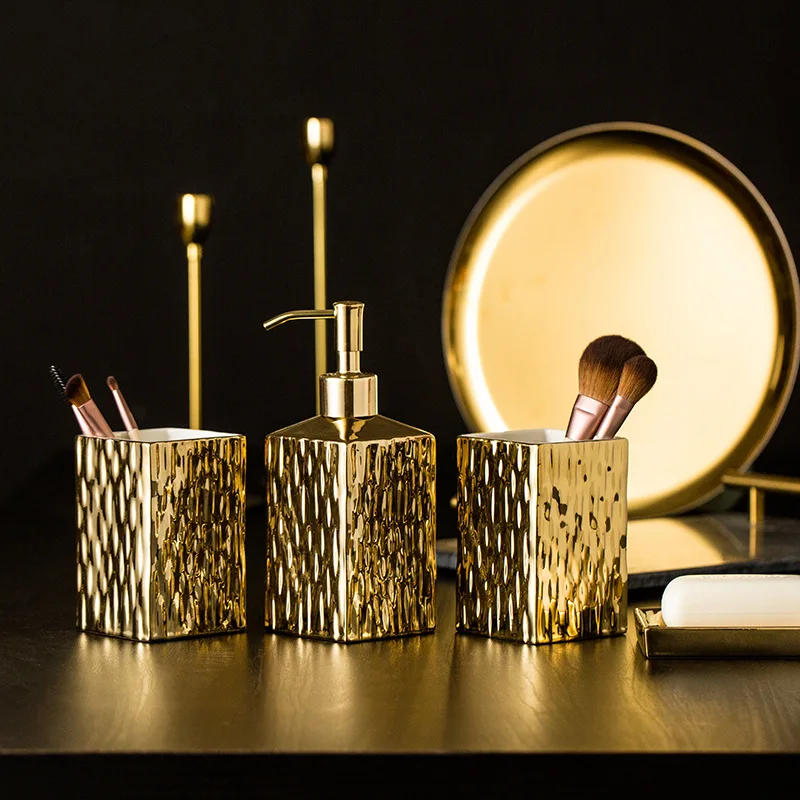 Zara Home Bathroom - Keramik Badezimmer Zubehör Set Gold Silber
