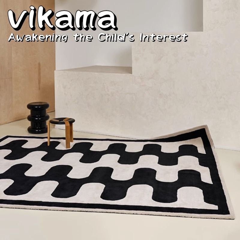 Home Bathroom Design Simple - VIKAMA Einfache Linien Plüsch-Kunstkaschmir-Aktivitätsmatte mit Schwarz-Weißem