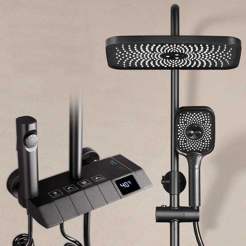 Shower Head Rain - Duschset, Luxuriöses Wandmontiertes Smart-Duschsystem in Weiß-Grau