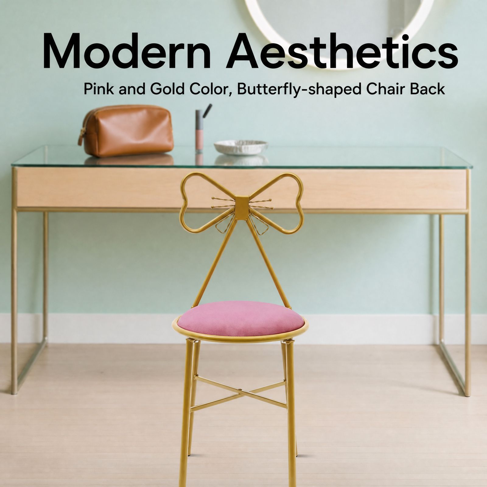 Rosa Schmetterling-Schminkstuh – Home Bathroom Vanity Bewertung und Preis